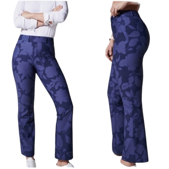 Spanx Sunshine Kick Flare Pant Floret Navy Size Small - Picture 1 of 13